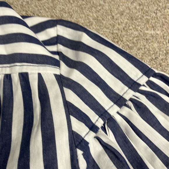 Anthropologie 100% Cotton Blue & White Stripe 3/4 Drop Puff Sleeve Top Sz S- EUC - Picture 7 of 9